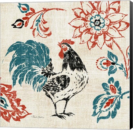 Framed Toile Rooster I Print