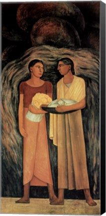 Framed Women With Flowers &amp; Vegetables Print