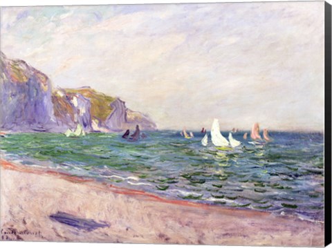 Framed Boats below the Cliffs at Pourville, 1882 Print