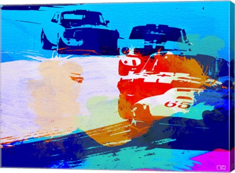 Framed Mustang On The Race Track Watercolor Print