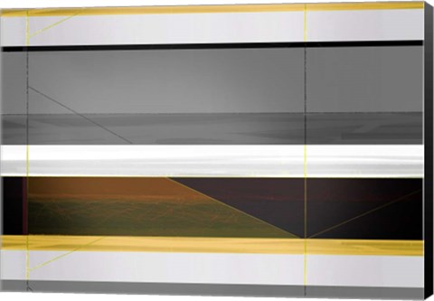 Framed Abstract Grey and Yellow Stripes Print