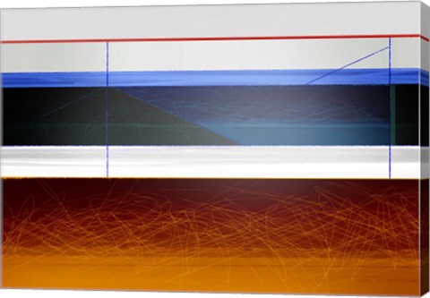 Framed Abstract Blue and Bright Brown Print