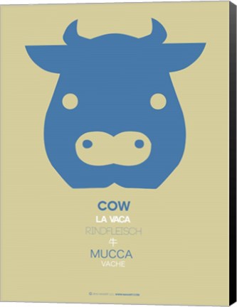 Framed Blue Cow Multilingual Print