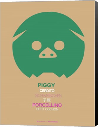 Framed Green Piggy Multilingual Print