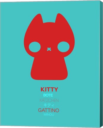 Framed Red and Blue Kitty Multilingual Print