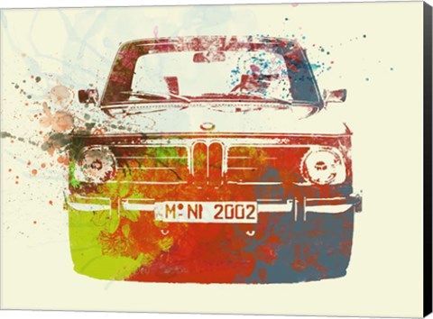 Framed BMW 2002 Front Watercolor 2 Print