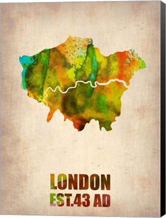 Framed London Watercolor Map 1 Print