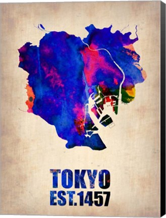 Framed Tokyo Watercolor Map 1 Print