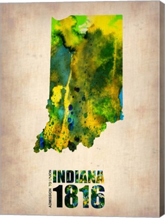 Framed Indiana Watercolor Map Print