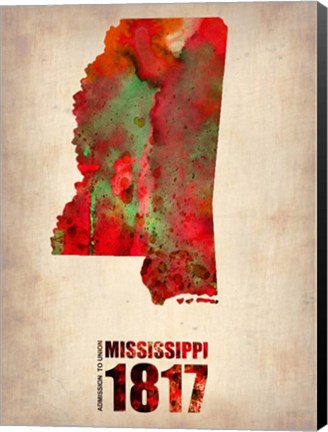 Framed Mississippi Watercolor Map Print