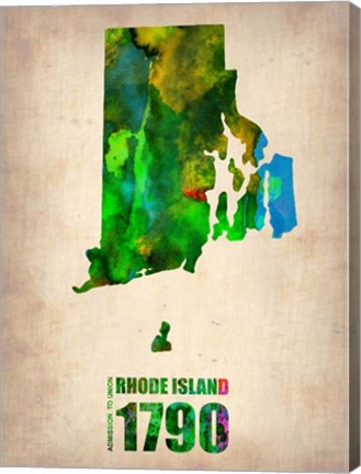 Framed Rhode Island Watercolor Map Print