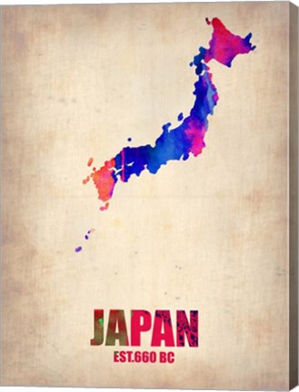 Framed Japan Watercolor Map Print