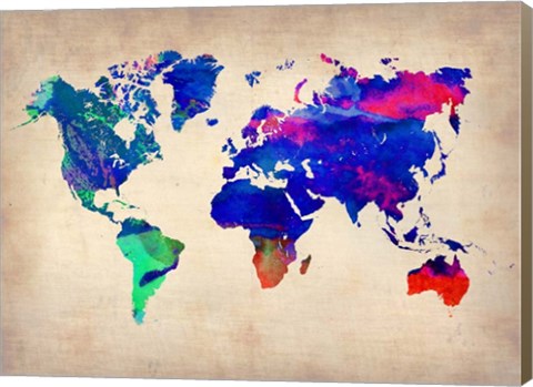 Framed World Watercolor Map 2 Print