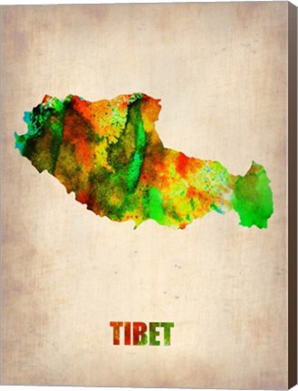 Framed Tibet Watercolor Map Print