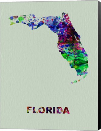 Framed Florida Color Splatter Map Print