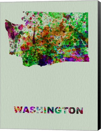 Framed Washington Color Splatter Map Print