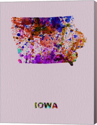 Framed Iowa Color Splatter Map Print