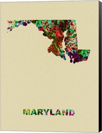 Framed Maryland Color Splatter Map Print