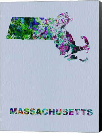 Framed Massachusetts Color Splatter Map Print