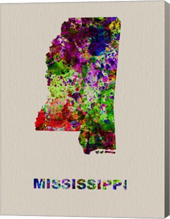 Framed Mississippi Color Splatter Map Print