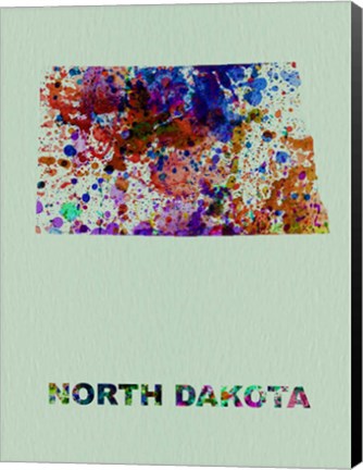 Framed North Dakota Color Splatter Map Print