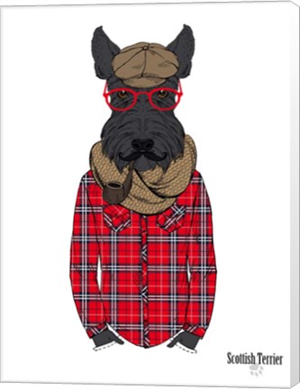 Framed Scottish Terrier In Pin Plaid Shirt Print