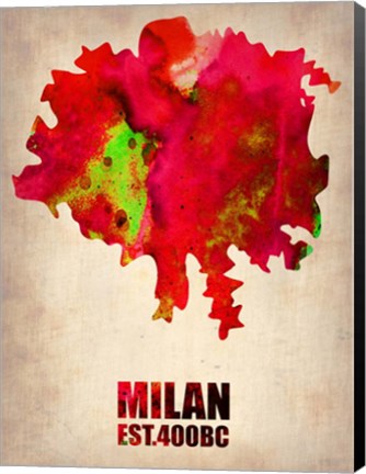 Framed Milan Watercolor Map Print