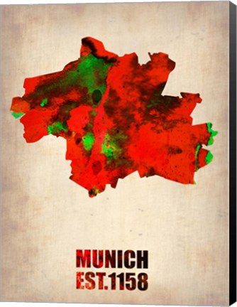 Framed Munich Watercolor Map Print