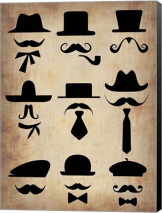 Framed Hats Glasses and Mustaches Print