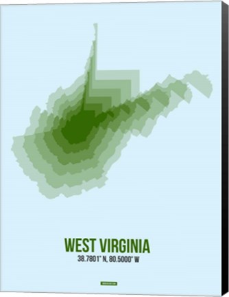 Framed West Virginia Radiant Map 2 Print