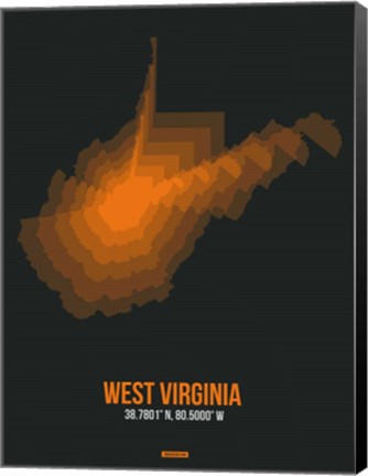 Framed West Virginia Radiant Map 5 Print
