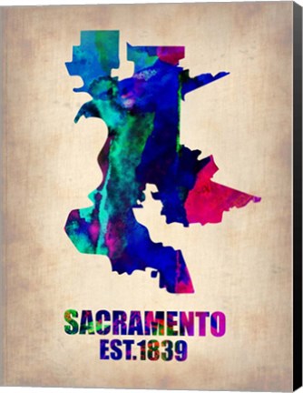 Framed Sacramento Watercolor Map Print