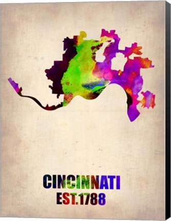 Framed Cincinnati Watercolor Map Print