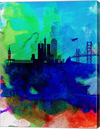 Framed San Francisco Watercolor Skyline 2 Print