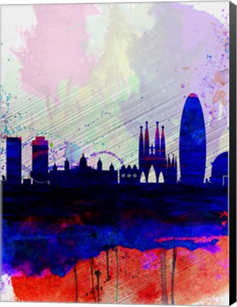Framed Barcelona Watercolor Skyline 2 Print