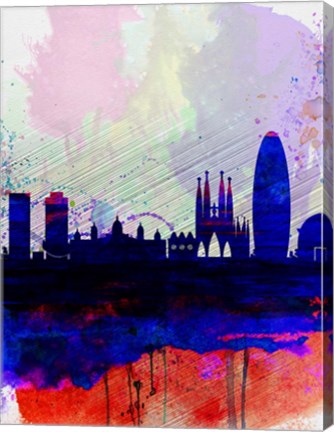 Framed Barcelona Watercolor Skyline 2 Print