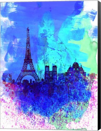 Framed Paris Watercolor Skyline Print