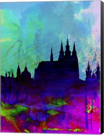 Framed Prague Watercolor Skyline Print