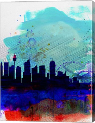 Framed Sydney Watercolor Skyline Print