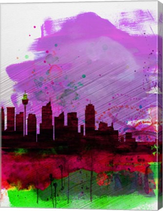 Framed Sydney Watercolor Skyline 2 Print