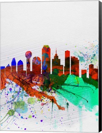 Framed Dallas Watercolor Skyline Print