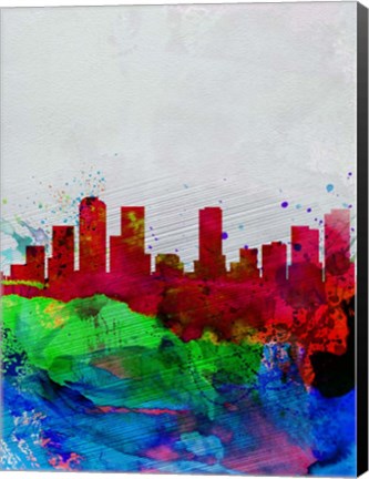 Framed Denver Watercolor Skyline Print