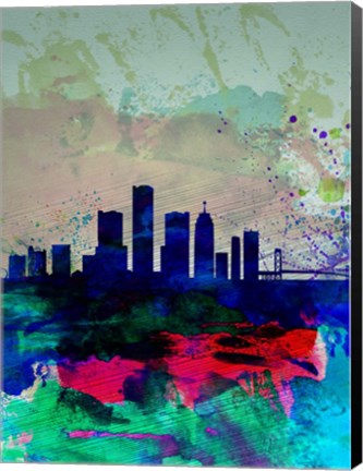 Framed Detroit Watercolor Skyline Print