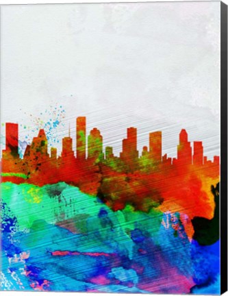 Framed Houston Watercolor Skyline Print