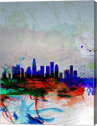 Framed Los Angeles  Watercolor Skyline 1 Print