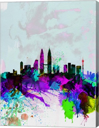 Framed Kuala Lumpur Watercolor Skyline Print