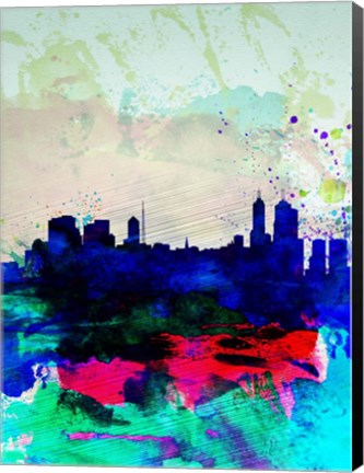 Framed Melbourne Watercolor Skyline 2 Print