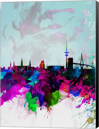 Framed Hamburg Watercolor Skyline Print