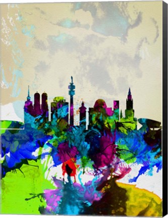 Framed Munich Watercolor Skyline Print