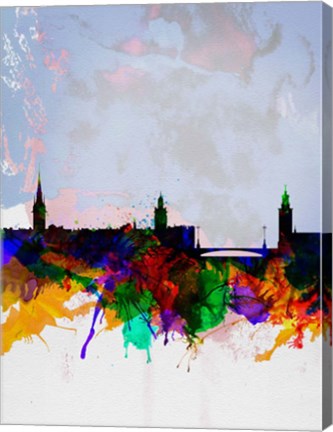 Framed Stockholm Watercolor Skyline Print